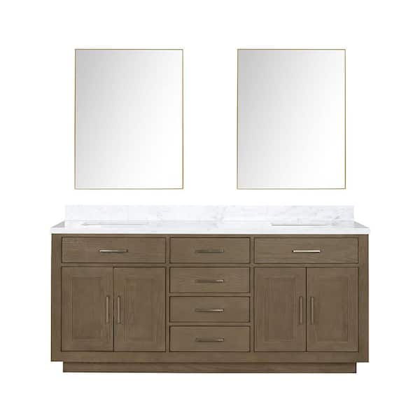 Condor 72 in W x 22 in D Grey Oak Double Bath Vanity, Carrara Marble Top, and 34 in Mirrors
