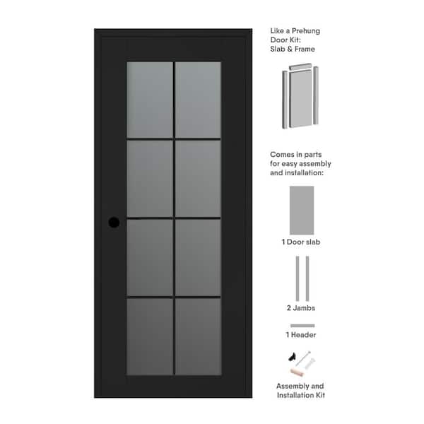 Belldinni Vona 24 in. x 80 in. Right-Hand 8-Lite Frosted Glass Black Matte Composite DIY-Friendly Single Prehung Interior Door