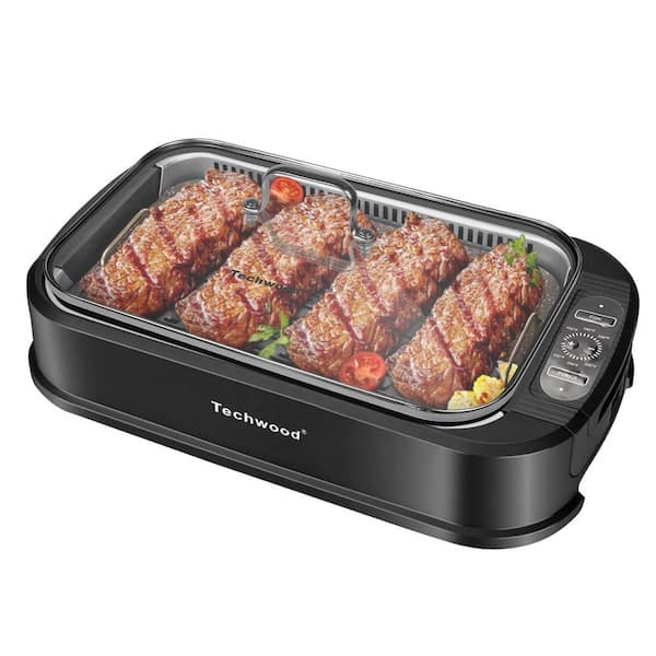 Techwood 1500W Electric Indoor Grill with Tempered Glass Lid, Compact