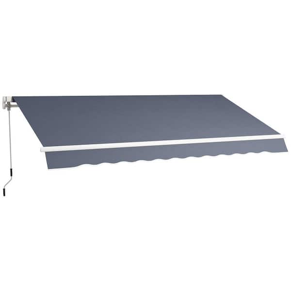 Outsunny 8 ft. Aluminum Frame Water-Resistant Fabric Manual Crank Handle Retractable Awning (98.4 in. Projection) in Dark Gray