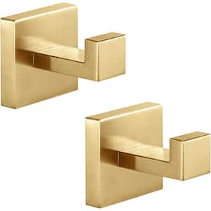 J-Hook Robe/Towel Hook in Brushed Gold Wall Mounted Stainless Steel Heavy Duty 2-Pack