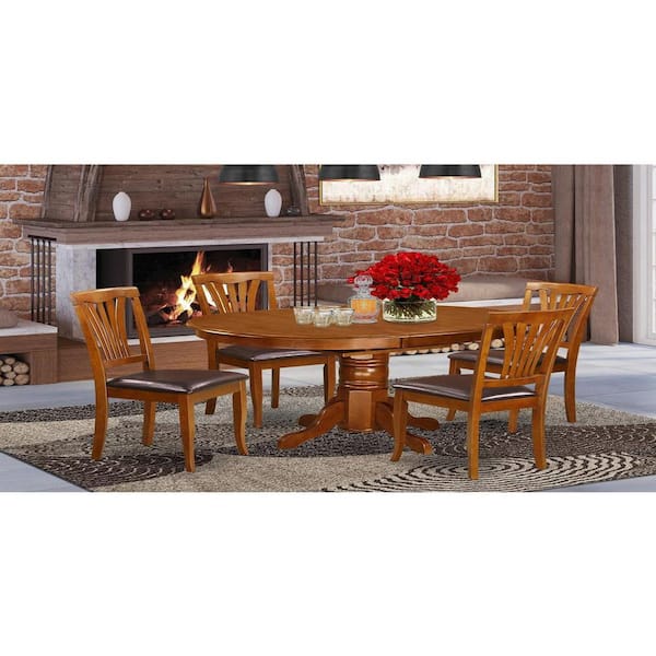 East West Furniture 5-Piece Oval Saddle Brown Finish Solid Wood Top Dining table with 4 Chairs with Lattice Back