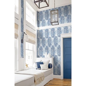 Paradise Tropical Leaves Coastal Blue Non-Pasted Strippable Wallpaper Roll (Covers 60.75 Sq. Ft.)