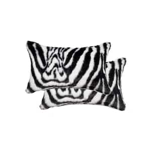 Belton Denton Zebra Black and White 12 in. x 20 in. Faux Sheepskin Decorative Pillow (Set of 2)