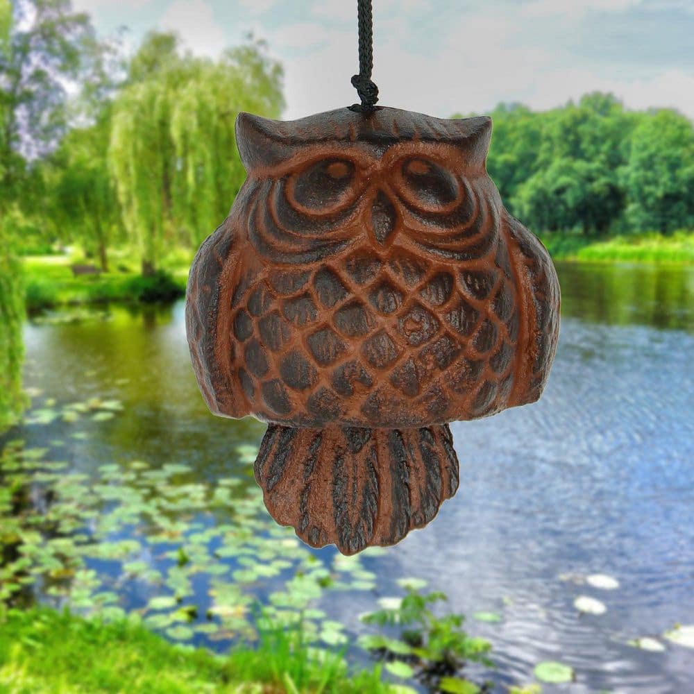Antiqued Rust Cast Aluminum Owl Wind Bell Chime