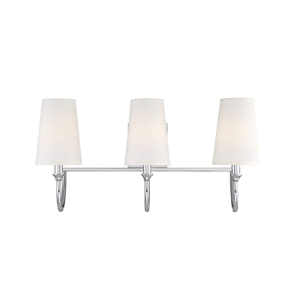 Cameron 24 in. W x 12 in. H 3-Light Polished Nickel Bathroom Vanity Light with White Fabric Shades price history on PriceWatchPro