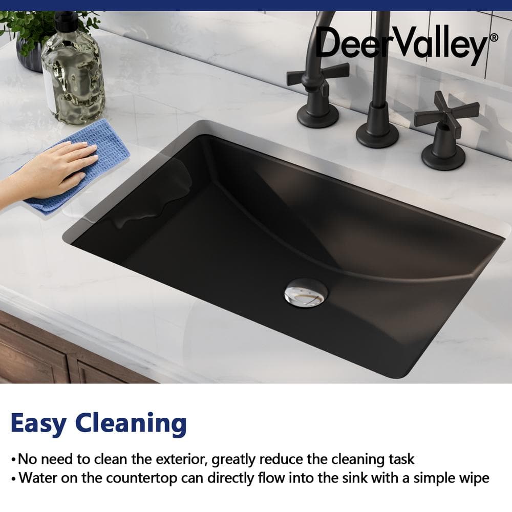 Matte Black Ceramic Rectangular Undermount Bathroom Sink with Overflow