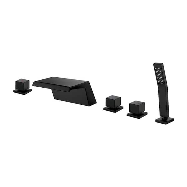 cobbe Single-Handle Tub Deck Mount Roman Tub Faucet with Hand Shower and Water Suply Hose in Black