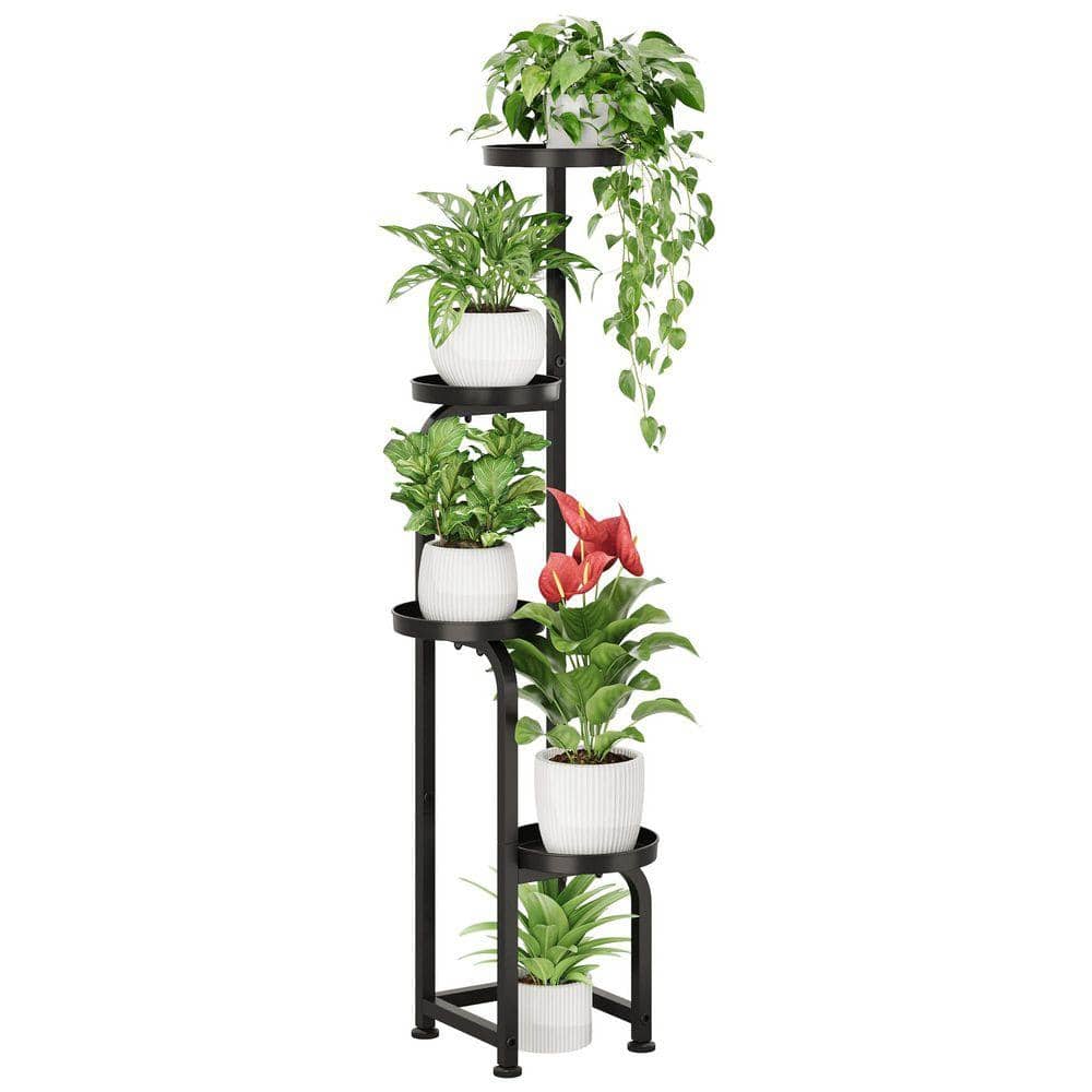 4-Tier Black Metal Plant Stand with Tiered Shelves (8.8 in. H W x