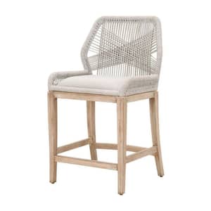 40.5 in. Gray Low Back Wooden Frame Fabric Upholstered Counter Height Bar Stool with Intricate Rope Woven Back