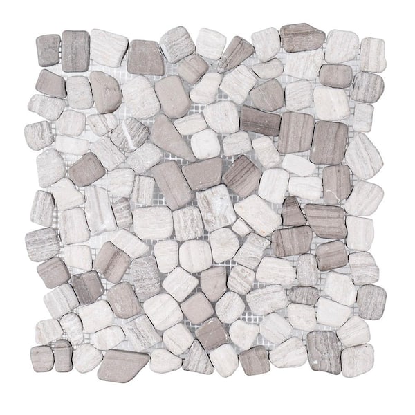 Jeffrey Court Bailey Grey Pebble 12 in. x 12 in. Honed Grey Limestone Wall and Floor Mosaic Tile (1 sq. ft./Each)