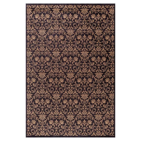 Jewel Damask Black 7 ft. x 9 ft. Area Rug