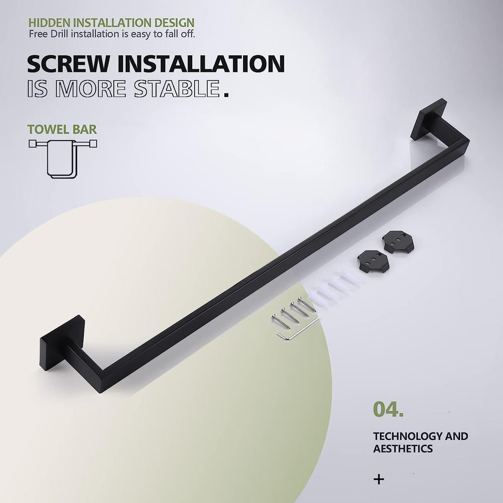 Matte Black 32-Inch Stainless Steel Wall Mounted Towel Bar