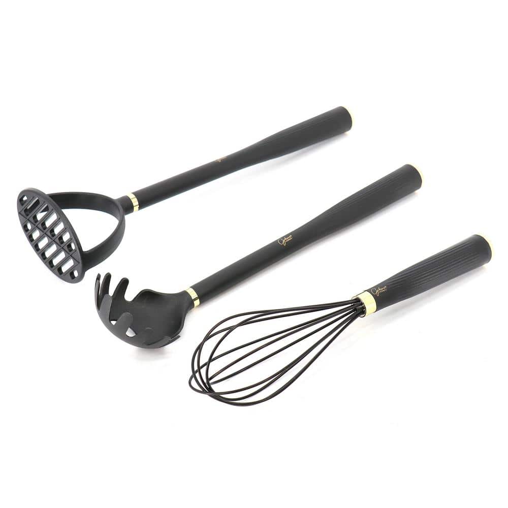 Black and Gold 10-Piece Nylon Kitchen Utensil Set with Crock