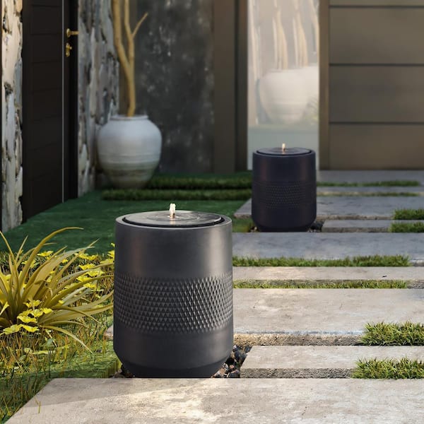 LuxenHome 23 in. H Dark Gray Resin Round Bubbler Outdoor Urn