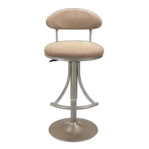 25 in. Brown and Silver Low Back Metal Adjustable Height Bar Chair with Velvet Seat