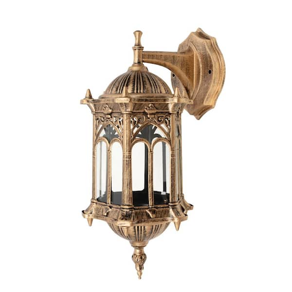 OUKANING 6.1 in. 1-Light Bronze Outdoor/Indoor Retro Porch Yard Wall Light Wall Sconce with Clear Glass Shade