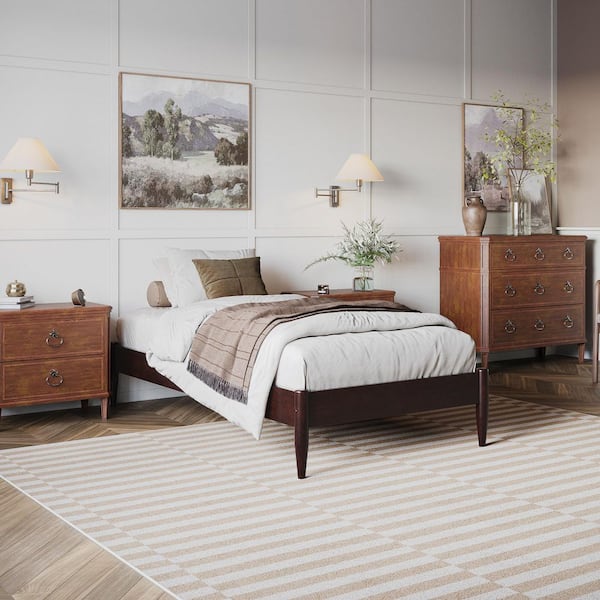 AFI Pasadena Mid Century Modern Espresso Black Heavy Duty Solid Wood Frame Twin XL Platform Bed