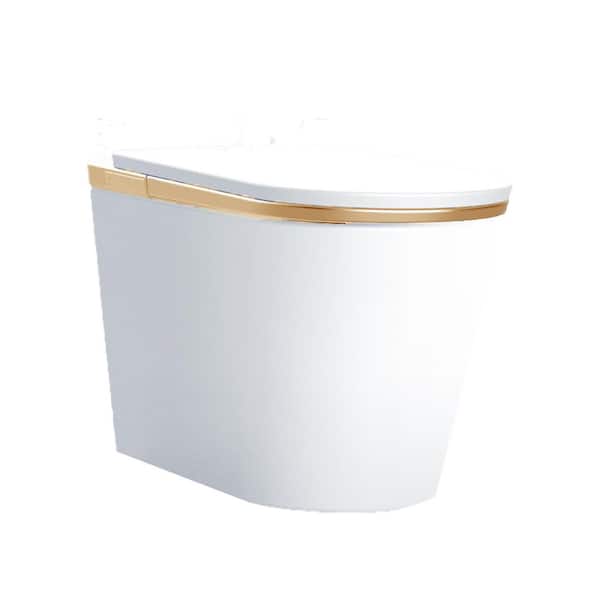 Elongated Smart Toilet Bidet in Gold Seat with Auto Open, Auto Close, Auto Flush, Heated Seat and Remote
