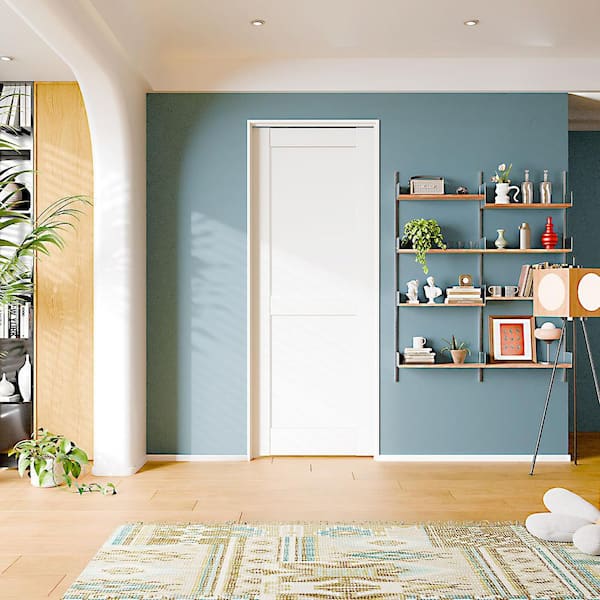 30 in. x 80 in. 2-Panel Right-Handed Solid Core White MDF Wood Single Prehung Interior Door with Door Jamb Hardware Kit