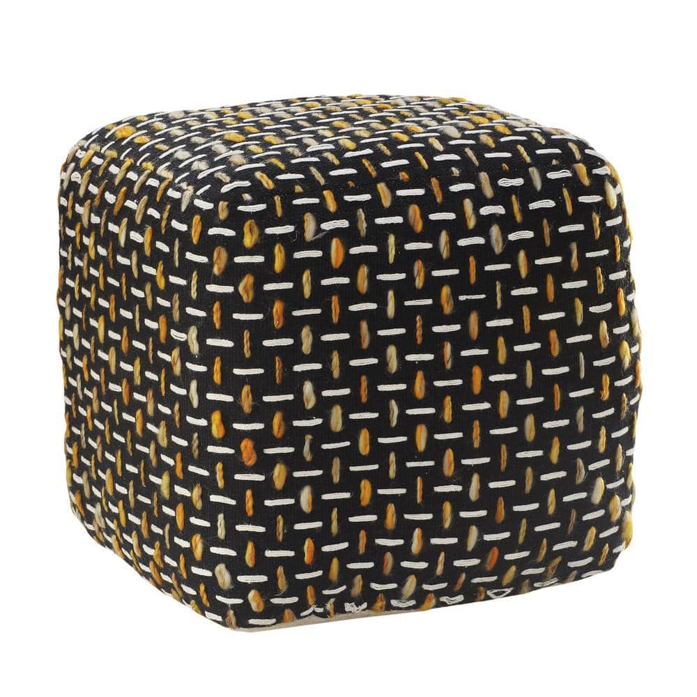 Black/Gold Modern Interwoven Geometric Pouf