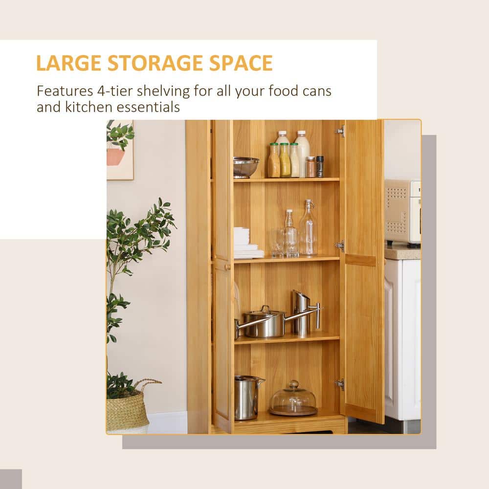 HOMCOM 67" Brown Pinewood Kitchen Pantry Storage Cabinet