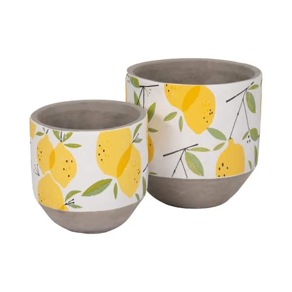 Liv & Skye 6 in. and 7 in. Yellow Ceramic Growing Lemons