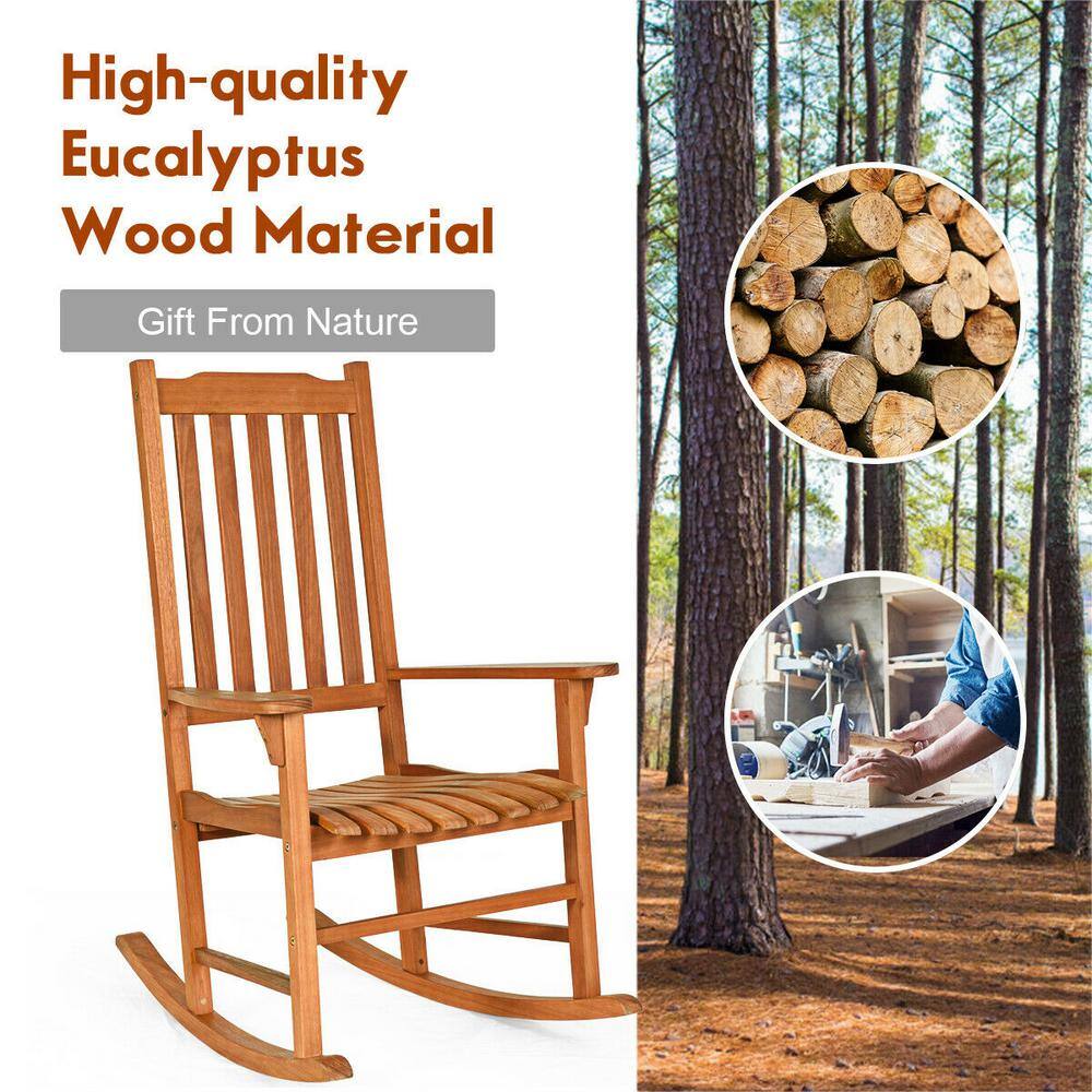 Natural Eucalyptus Wood Outdoor Rocking Chair with Arms