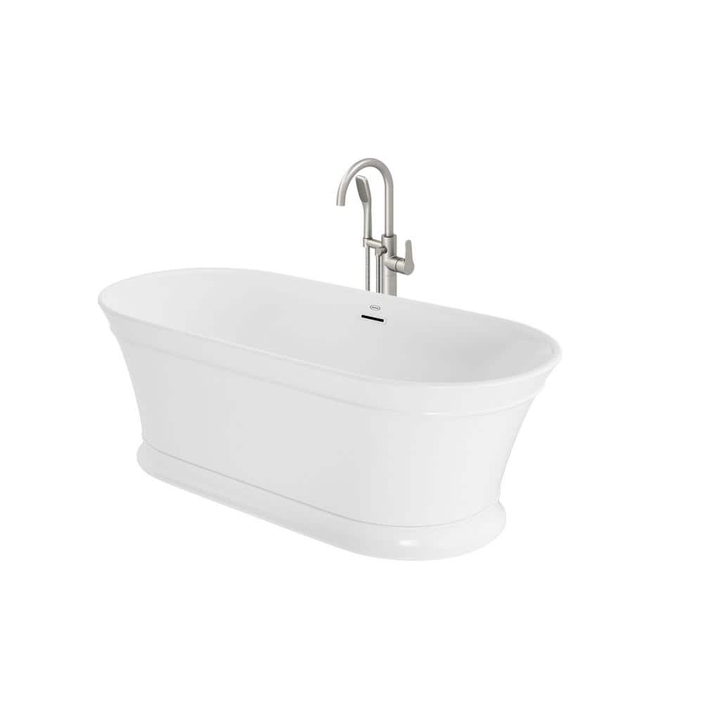 JACUZZI Lyndsay 67 in. Acrylic Flatbottom Soaking Bathtub in White with Round Brushed Nickel Tub Filler Included -  PU86W59