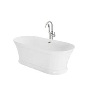 Lyndsay 67 in. Acrylic Flatbottom Soaking Bathtub in White with Round Brushed Nickel Tub Filler Included
