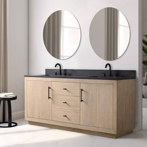 Avignon 72 in. Double Sink Freestanding Light Wheat Bath Vanity with Black Limestone Top