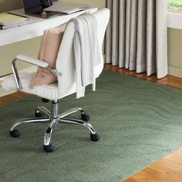 Lane Painterly Wave Washable Indoor 5 ft. x 7 ft. Sage Green Polyester Area Rug
