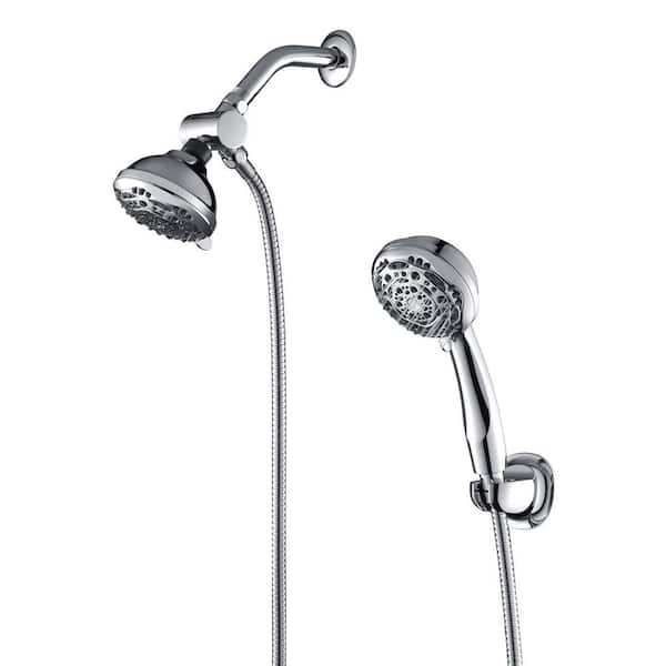 Tomfaucet 4.3 in. 7-Spray Dual Wall Mount Fixed and Handheld Shower Head 1.8 GPM in Chrome