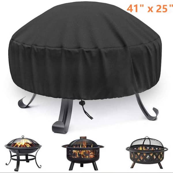 OVCRNIBI Outdoor Grill Waterproof Cover Round Fire Pit Cover, Black, 41 in. D x 25 in. H