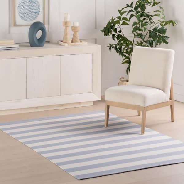 3 ft. x 8 ft. Blue Banks Stripe Handwoven Swedish Outdoor Runner Rug