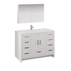 Imperia 48 in. Modern Bathroom Vanity in Glossy White with Vanity Top in White with White Basin and Medicine Cabinet
