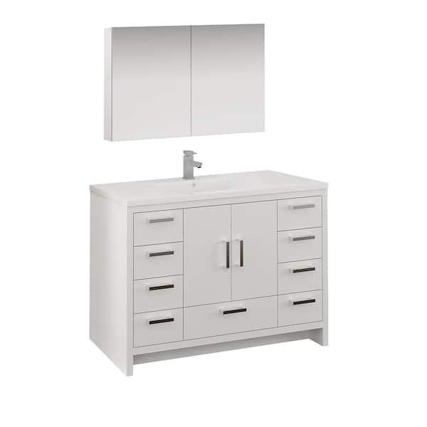 Fresca Imperia 48 in. Modern Bathroom Vanity in Glossy White with Vanity Top in White with White Basin and Medicine Cabinet