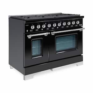 CLASSICO 48 in. 8 Burner Freestanding Double Oven Gas Range with Gas Stove and Gas Oven in Black Stainless Steel