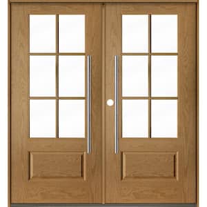 Faux Pivot 72 in. x 80 in. 6-Lite Right-Active/Inswing Clear Glass Bourbon Stain Double Fiberglass Prehung Front Door