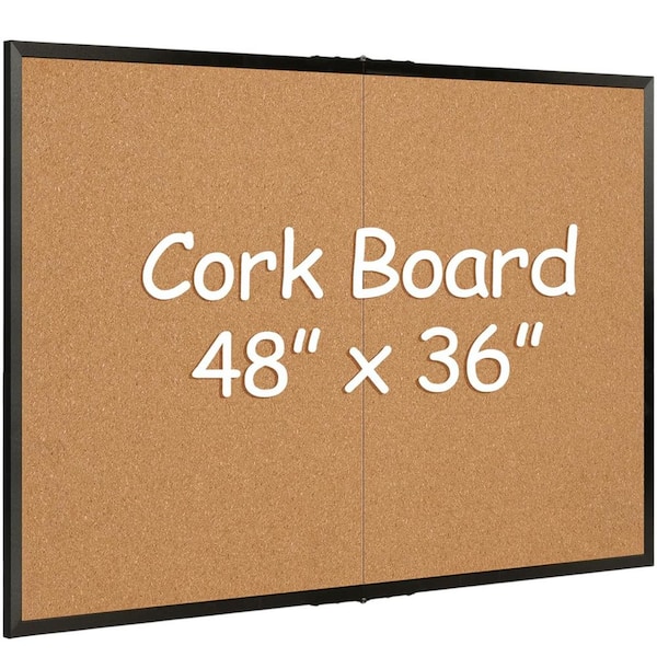 Large Foldable Cork Bulletin Board 36 x 48 Wall Mounted Notice Pin Board with 36 Push Pins Black Wood Frame