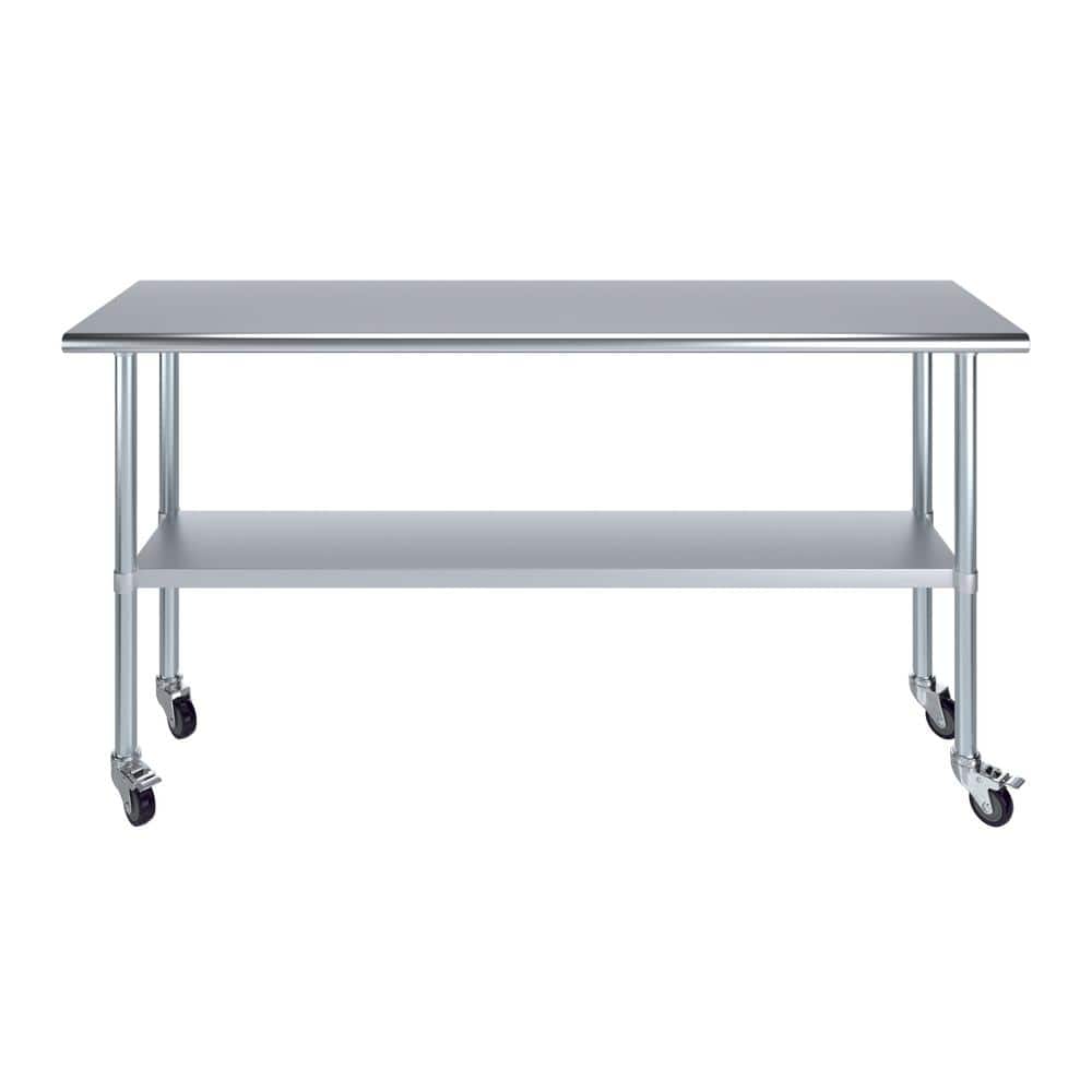 72" Stainless Steel Work Table with Galvanized Undershelf and Casters