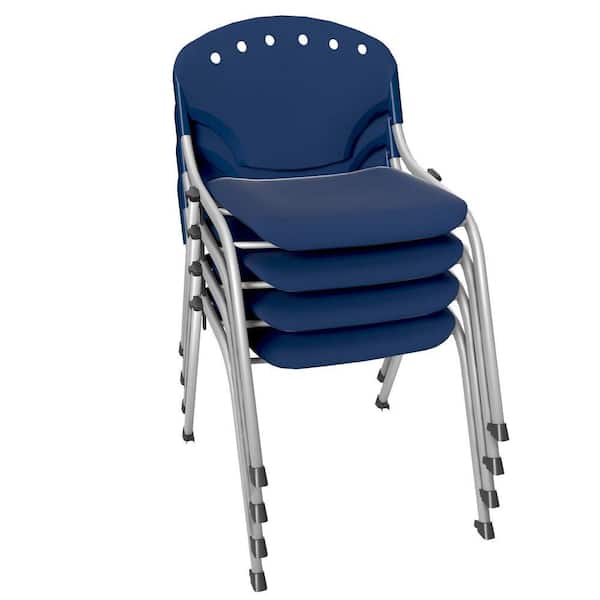 Rico Plastic Classroom Training Office Stack Armless Chair in Navy Blue-4 Pack