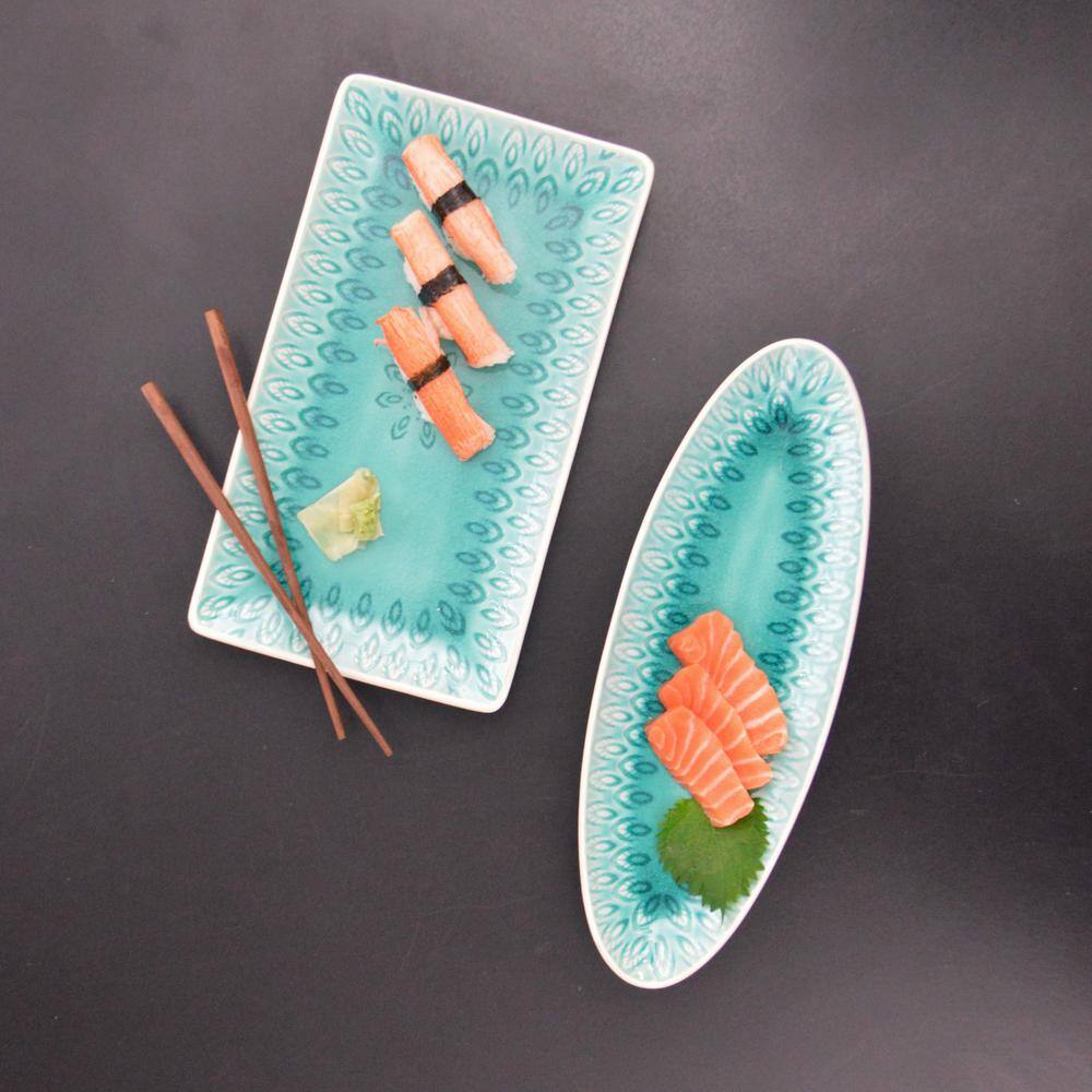 Lagoon Blue Ceramic Rectangular Platter with Reactive Glaze