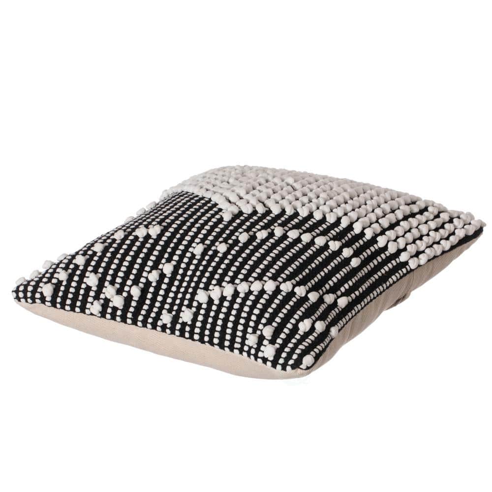 16'' Black and White Handwoven Cotton Throw Pillow