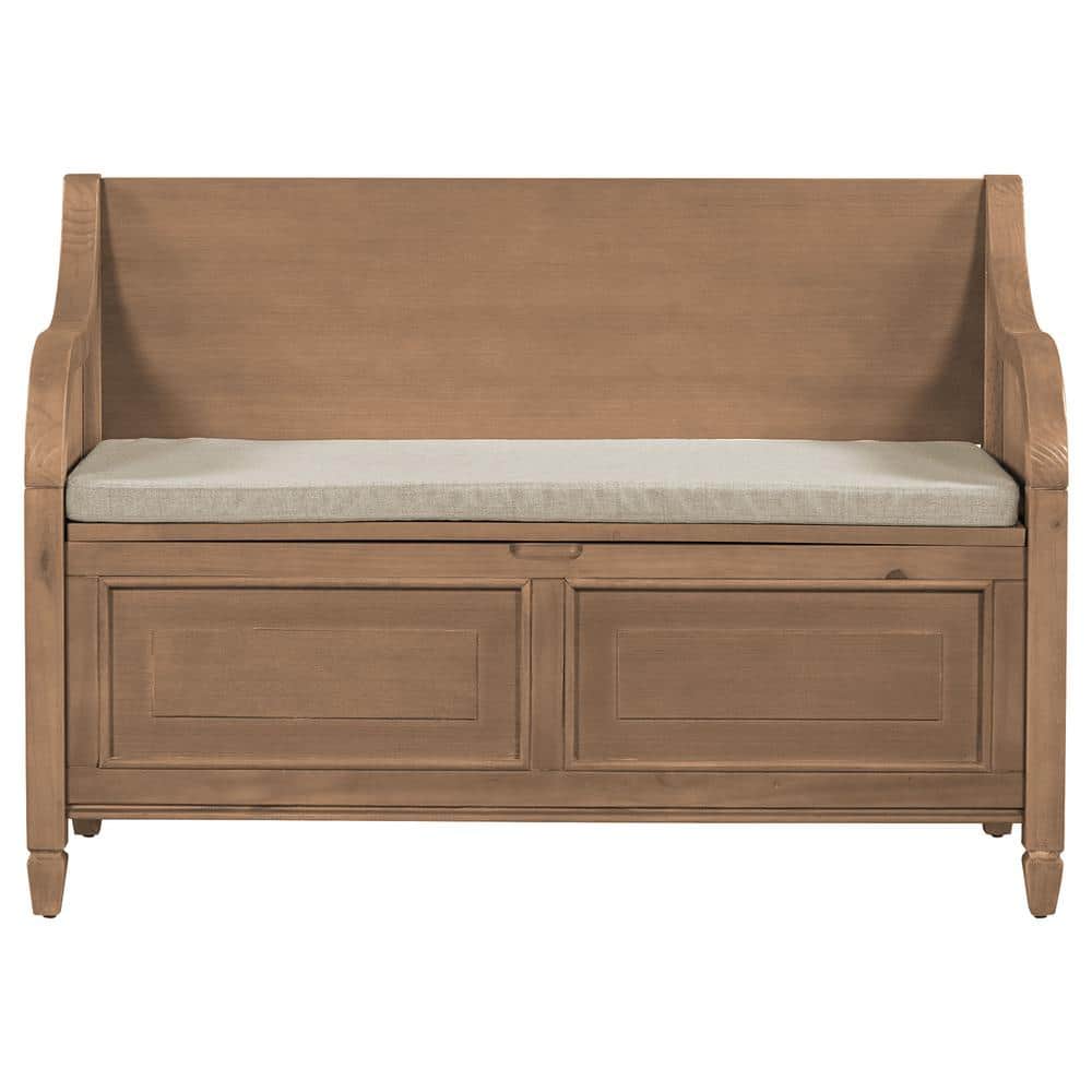 JASIWAY Rustic Style Brown Storage Bench Entryway Bench with Linen
