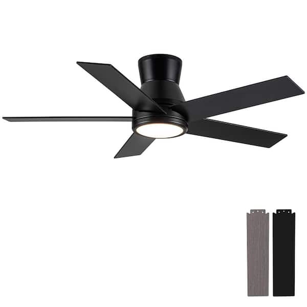 52 in. Black Low Profile Ceiling Fan with Light, DC Motor, Remote Control and Dual-Finish Reversible Blades