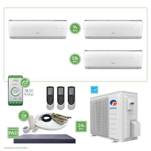 Gen3 Smart Home Triple-Zone 24,000 BTU 2 Ton Ductless Mini Split Air Conditioner & Heat Pump 25 ft. Install Kit 230V