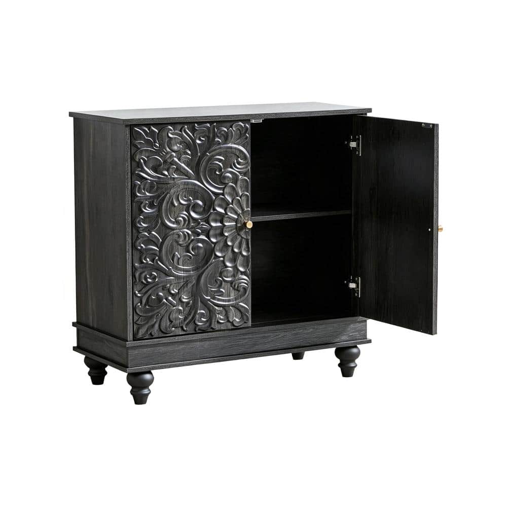 31.73 in.W Buffet Cabinet with Carved Doors, Gray MDF Sideboard Storage for Kitchen & Dining Room
