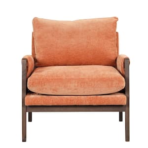 Mid-Century Orange Velvet Upholstery Arm Chair Accent Chair Leisure Chair Set of 1 with Wood Legs