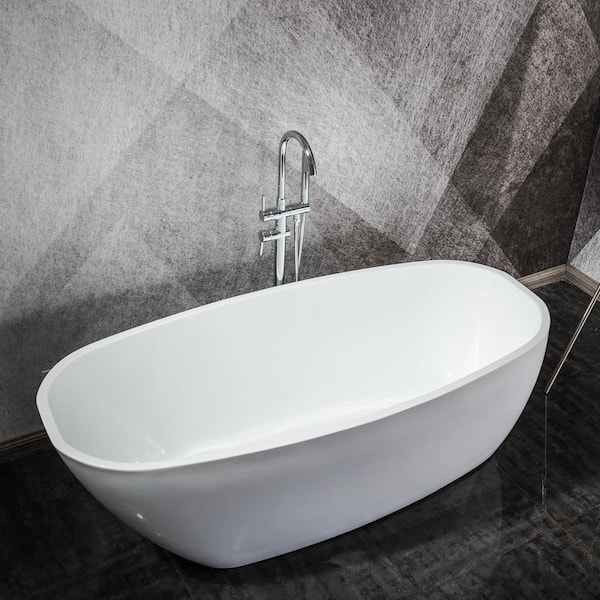 Satico 67 in. Contemporary Design Acrylic Soaking SPA Tub Non-Whirlpool Freestanding Bathtub in White